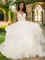 Ball-Gown Tulle Applique V-neck Sleeveless Court Train Wedding Dresses
