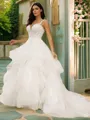 Ball-Gown Tulle Applique V-neck Sleeveless Court Train Wedding Dresses