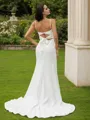 Sheath/Column Stretch Crepe Ruched Spaghetti Straps Sleeveless Sweep Train Wedding Dresses