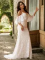 Sheath/Column Lace V-neck Short Sleeves Sweep Train Wedding Dresses