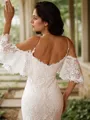 Sheath/Column Lace V-neck Short Sleeves Sweep Train Wedding Dresses