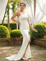 Sheath/Column Charmeuse Ruched One-Shoulder Sleeveless Court Train Wedding Dresses