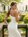 Sheath/Column Charmeuse Ruched One-Shoulder Sleeveless Court Train Wedding Dresses