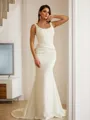 Sheath/Column Charmeuse Ruched Straps Sleeveless Sweep Train Wedding Dresses