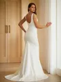 Sheath/Column Charmeuse Ruched Straps Sleeveless Sweep Train Wedding Dresses