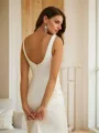 Sheath/Column Charmeuse Ruched Straps Sleeveless Sweep Train Wedding Dresses