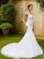 Trumpet/Mermaid Tulle Lace Scoop Sleeveless Court Train Wedding Dresses