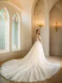 A-Line/Princess Tulle Applique V-neck Sleeveless Cathedral Train Wedding Dresses
