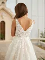 A-Line/Princess Tulle Applique V-neck Sleeveless Chapel Train Wedding Dresses
