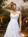 A-Line/Princess Lace Spaghetti Straps Sleeveless Chapel Train Wedding Dresses