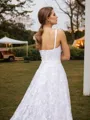 A-Line/Princess Lace Spaghetti Straps Sleeveless Chapel Train Wedding Dresses