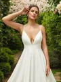 A-Line/Princess Stretch Crepe Lace V-neck Sleeveless Cathedral Train Wedding Dresses