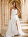 Sheath/Column Charmeuse Ruched Spaghetti Straps Sleeveless Court Train Wedding Dresses