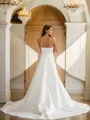 Sheath/Column Charmeuse Ruched Spaghetti Straps Sleeveless Court Train Wedding Dresses