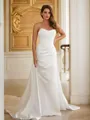 Sheath/Column Charmeuse Ruched Spaghetti Straps Sleeveless Court Train Wedding Dresses