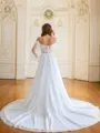 A-Line/Princess Tulle Applique Off-the-Shoulder Long Sleeves Chapel Train Wedding Dresses