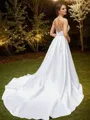 A-Line/Princess Satin Ruffles V-neck Sleeveless Court Train Wedding Dresses