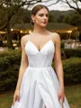 A-Line/Princess Satin Ruffles V-neck Sleeveless Court Train Wedding Dresses