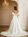 A-Line/Princess Satin Ruched Off-the-Shoulder Sleeveless Chapel Train Wedding Dresses