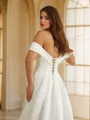A-Line/Princess Satin Ruched Off-the-Shoulder Sleeveless Chapel Train Wedding Dresses