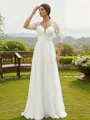 A-Line/Princess Chiffon Lace V-neck 1/2 Sleeves Floor-Length Wedding Dresses