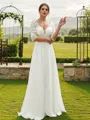 A-Line/Princess Chiffon Lace V-neck 1/2 Sleeves Floor-Length Wedding Dresses