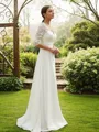 A-Line/Princess Chiffon Lace V-neck 1/2 Sleeves Floor-Length Wedding Dresses