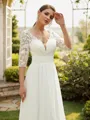 A-Line/Princess Chiffon Lace V-neck 1/2 Sleeves Floor-Length Wedding Dresses