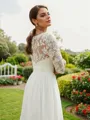 A-Line/Princess Chiffon Lace V-neck 1/2 Sleeves Floor-Length Wedding Dresses