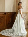 A-Line/Princess Stretch Crepe Lace Off-the-Shoulder Short Sleeves Court Train Wedding Dresses