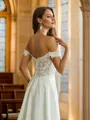 A-Line/Princess Stretch Crepe Lace Off-the-Shoulder Short Sleeves Court Train Wedding Dresses