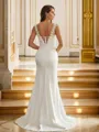 Sheath/Column Charmeuse Lace V-neck Sleeveless Sweep Train Wedding Dresses