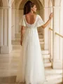 A-Line/Princess Tulle Lace V-neck Short Sleeves Floor-Length Wedding Dresses