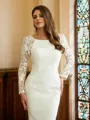 Sheath/Column Stretch Crepe Lace Scoop Long Sleeves Cathedral Train Wedding Dresses