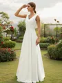 A-Line/Princess Chiffon Ruched V-neck Sleeveless Floor-Length Wedding Dresses