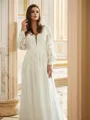 A-Line/Princess Tulle Lace V-neck Long Sleeves Court Train Wedding Dresses