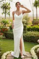 Sheath/Column Jersey Ruched V-neck Sleeveless Sweep Train Wedding Dresses