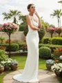 Sheath/Column Jersey Ruched V-neck Sleeveless Sweep Train Wedding Dresses
