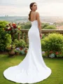 Sheath/Column Charmeuse Ruched V-neck Sleeveless Court Train Wedding Dresses
