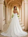 Sheath/Column Charmeuse Ruched V-neck Sleeveless Court Train Wedding Dresses