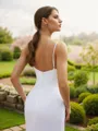 Sheath/Column Charmeuse Ruched V-neck Sleeveless Court Train Wedding Dresses