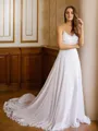 A-Line/Princess Chiffon Lace Spaghetti Straps Sleeveless Chapel Train Wedding Dresses