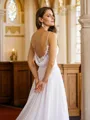 A-Line/Princess Chiffon Lace Spaghetti Straps Sleeveless Chapel Train Wedding Dresses