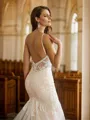 Trumpet/Mermaid Tulle Lace V-neck Sleeveless Cathedral Train Wedding Dresses