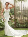 Sheath/Column Stretch Crepe Lace V-neck Sleeveless Cathedral Train Wedding Dresses
