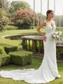 Sheath/Column Stretch Crepe Lace V-neck Sleeveless Cathedral Train Wedding Dresses