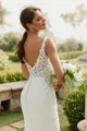 Sheath/Column Stretch Crepe Lace V-neck Sleeveless Cathedral Train Wedding Dresses