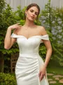 Sheath/Column Charmeuse Ruched Off-the-Shoulder Sleeveless Court Train Wedding Dresses