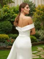 Sheath/Column Charmeuse Ruched Off-the-Shoulder Sleeveless Court Train Wedding Dresses