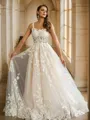 A-Line/Princess Tulle Applique Straps Sleeveless Court Train Wedding Dresses